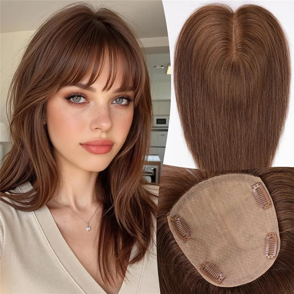 

5.5"×5" Human Hair Toppers 12 inches for Women 100% Remy Human Hair with 4 Non-slip Clips and Large-area Simulation Scalp Base