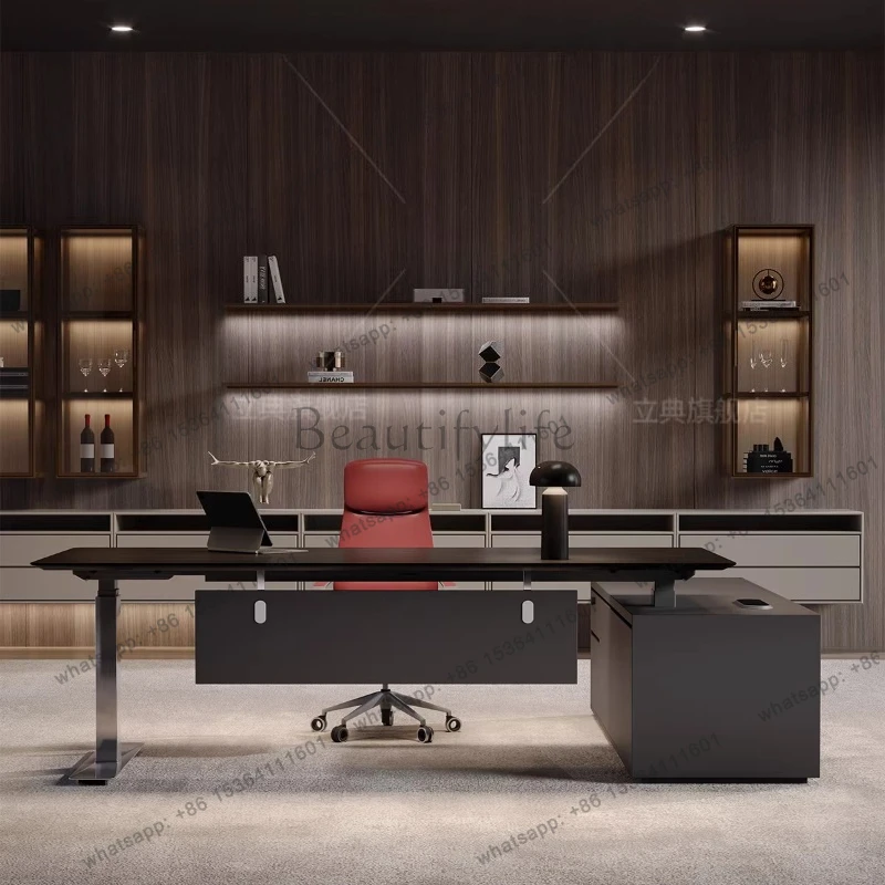 Smart Electric Lift Executive Desk 1600-2400mm Modern CEO Boss Desk Office Desk with Wireless Charging for Executive Office