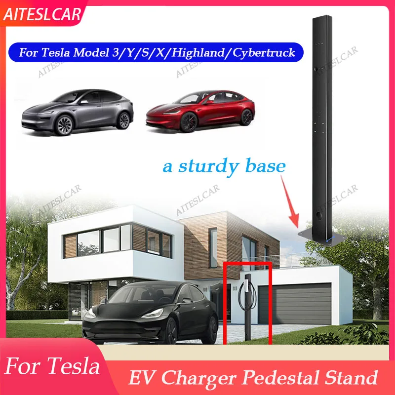 

For Tesla Model 3/Y/S/X EV Charger Pedestal Outdoor Mounted EV Charging Station Metal Wall Connector Holder Auto Accessories