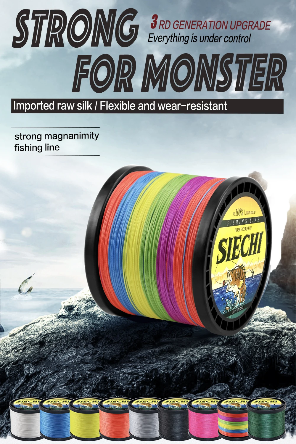 SIECHI 12 Stränge geflochtene PE-Angelschnur Multifilament X12 300 m 500 m 1000 m Karpfen japanischer Draht Fliege Meer Salzwasser gegossen Pesca – Detail 1