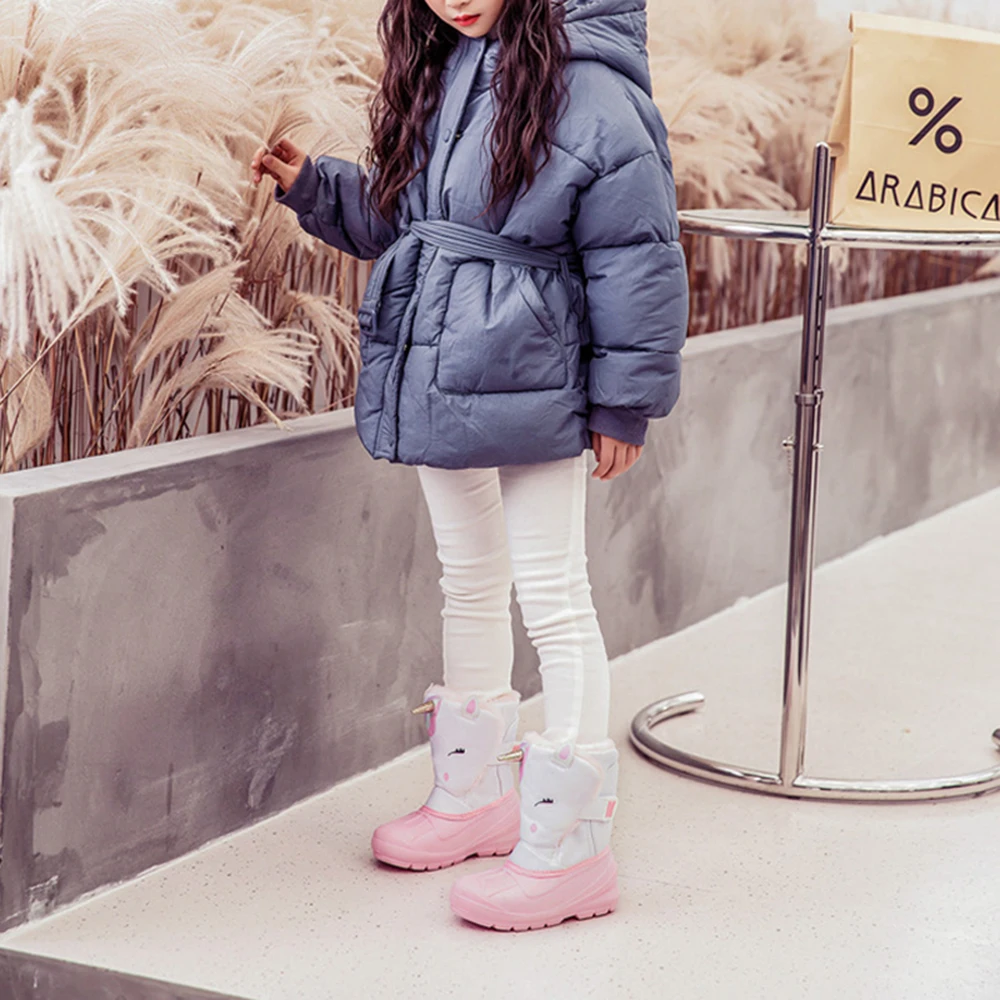 Kids Unicorn Waterproof Snow Boots – Slip Resistant Winter Shoes for Boys Girls, Warm Rubber Boots Kids Shoes for Girl