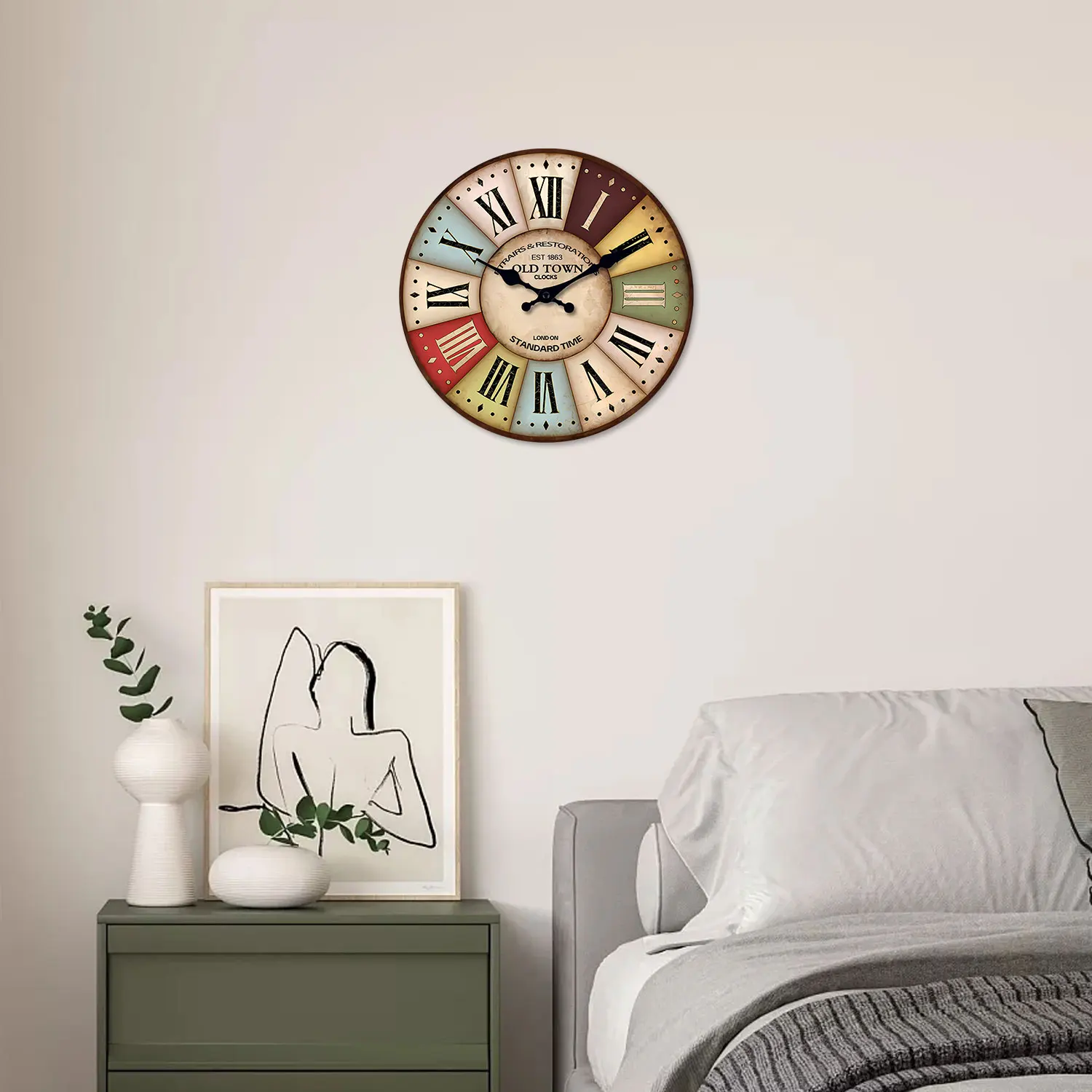 [10-14inch] 1 Wooden Patterned Wall Clock, Silent Running Timekeeping Clock, Suitable for Living Room, Bedroom, Kitchen, Hallway, Outdoor, Office Decoration | Suitable as a Gift for Friends, Valentine's Day, Easter, and Mother's Day.