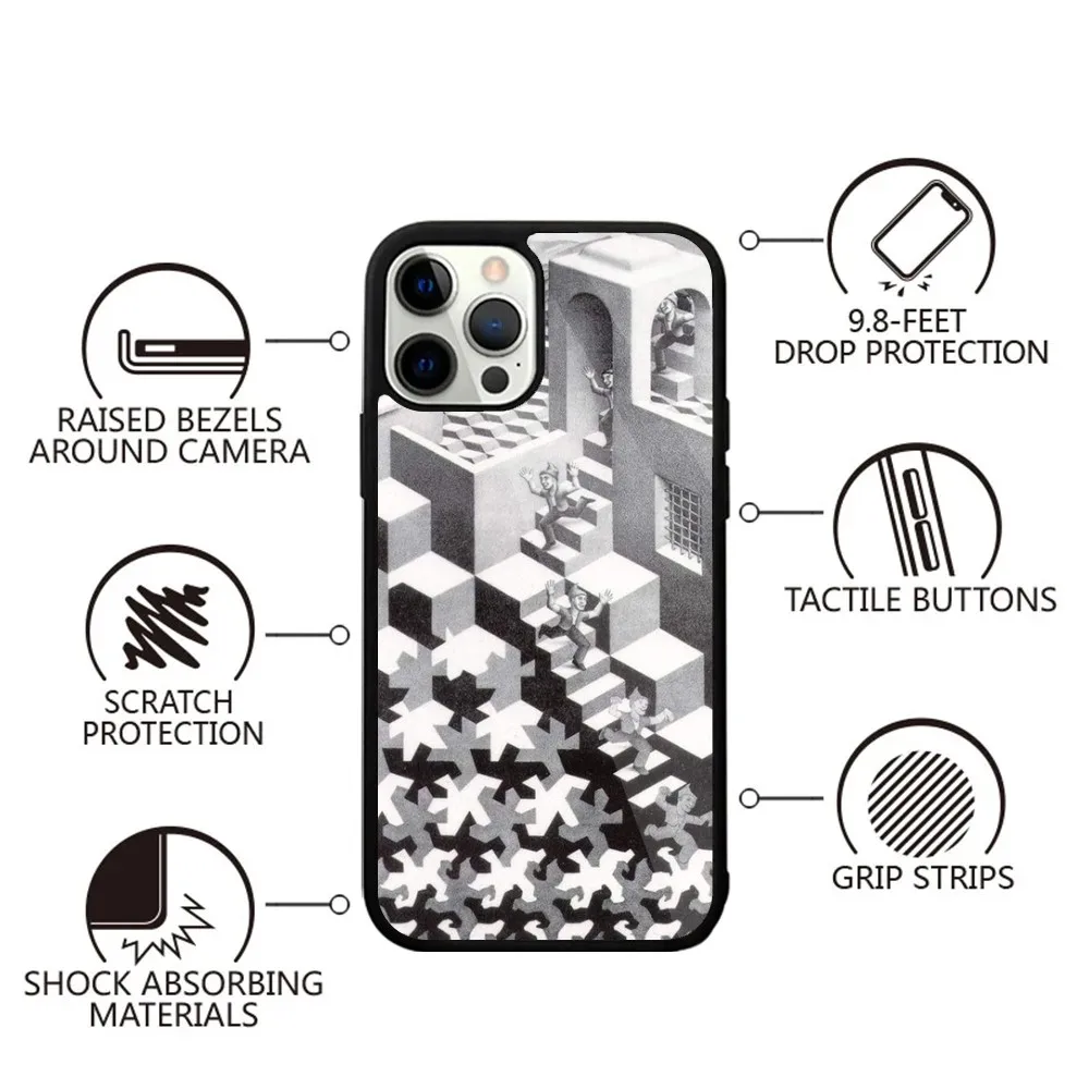 Art Escher Staircases Phone Case For iPhone 15,14,13,12,11,Plus,Pro,Max Mini Magsafe Magnetic Wireless Charging