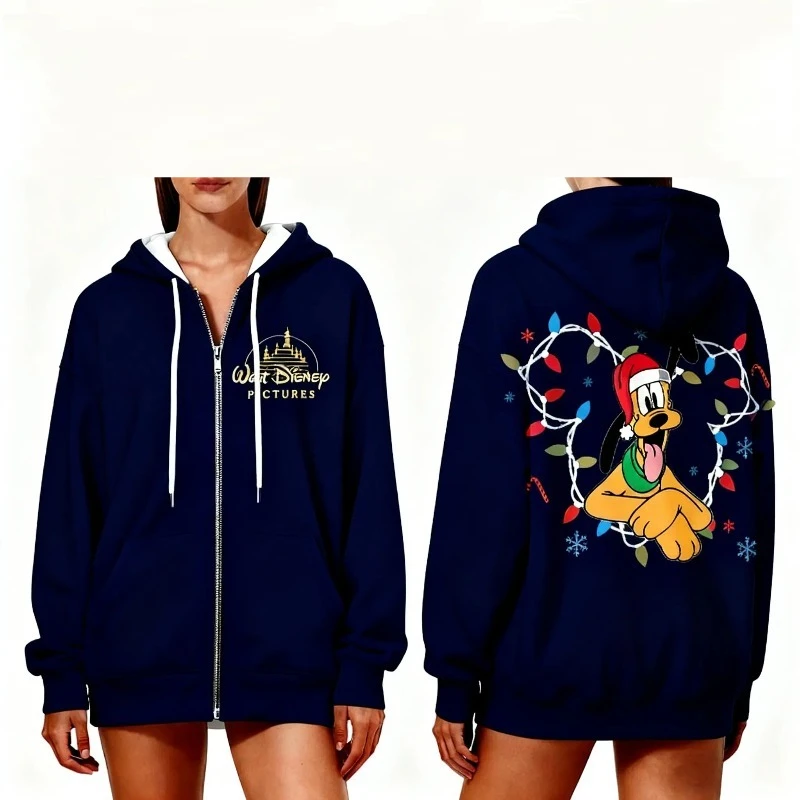 المرأة المتضخم زمم هوديي الملابس الشتوية ديزني بلوتو عيد الميلاد موضة الشارع الشهير Y2K جديد هوديي الخريف/الشتاء عادية