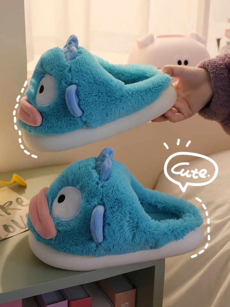Cute Fish Cotton Home Slippers For Women Winter Slippers For Couples Plush Home Shoes Cute Indoor Winter Cotton Slippers