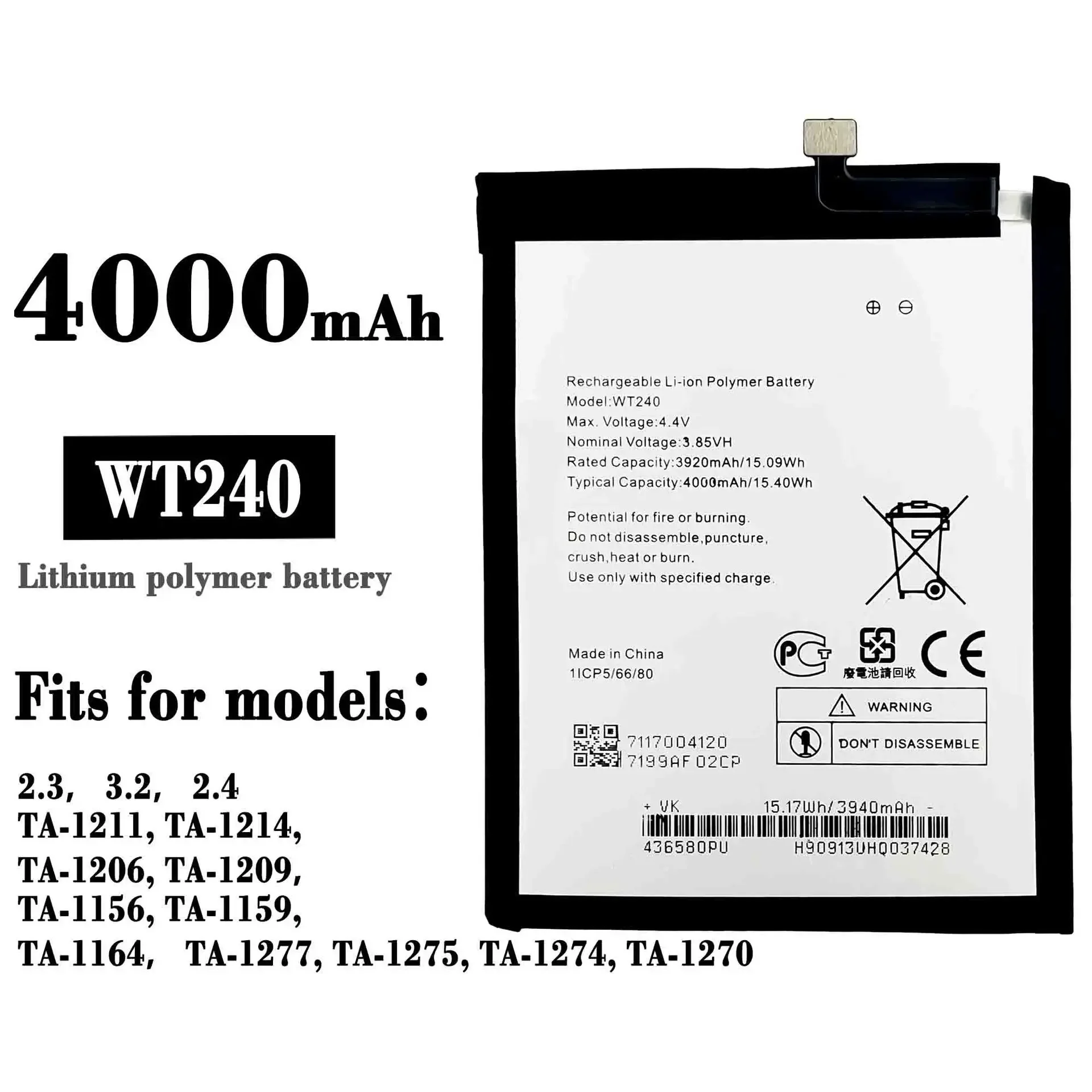 New Battery For Nokia 3.2 TA-1156 TA-1159 TA-1164 4000mAh WT240 Mobile Phone+Gift Tools