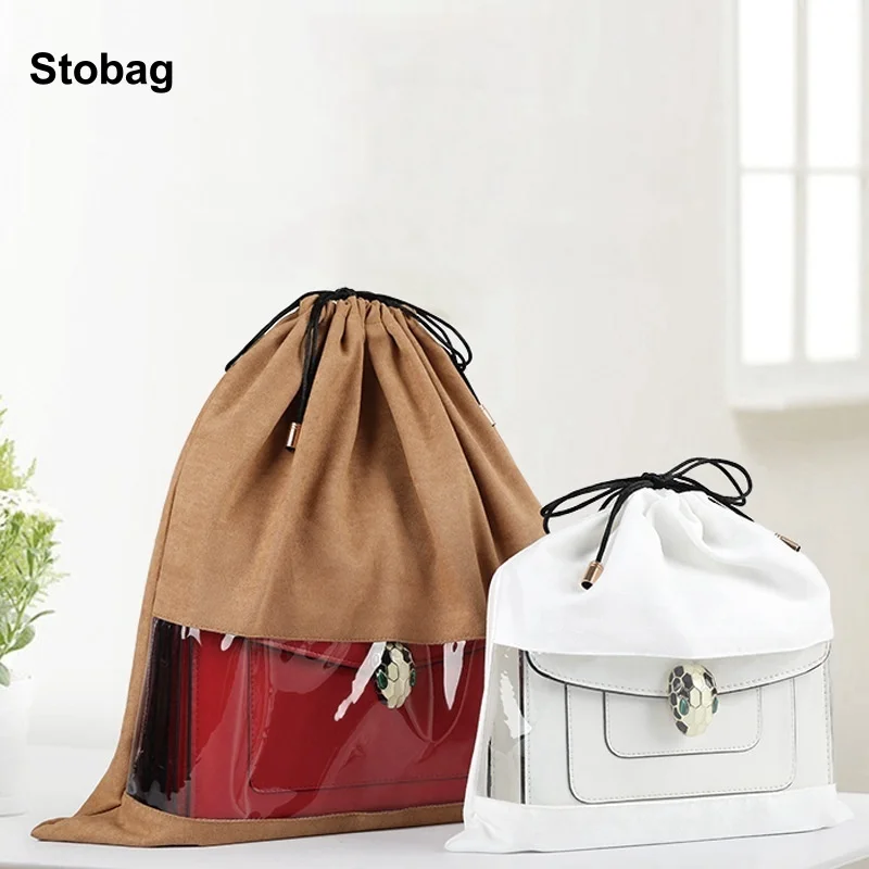 

StoBag 5pcs Dustproof Drawstring Bags with Window Cloth Large Clothes Shoe Packaging Storage Reusable Travel Organizer Pouches