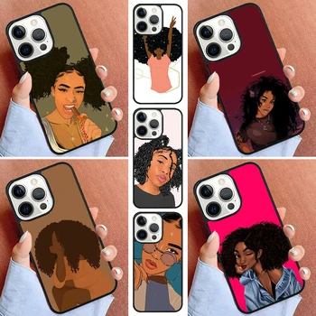 Afro kızlar siyah kadınlar sanat telefon kılıfı için iPhone 15 14 Pro 11 13 12 Mini X XR XS Max SE 2020 6 7 8 artı kapak çapa