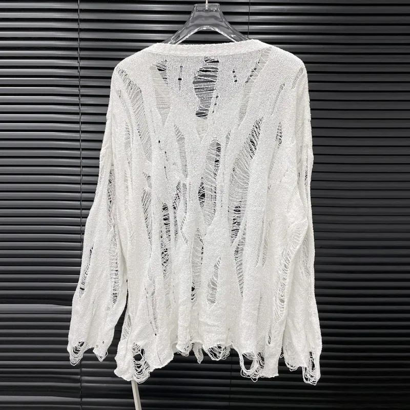 HKSH Autunno Nuove Donne Chic T-Shirt Con Scollo A V Manica Lunga Lavorato A Maglia Scava Fuori Spille Decorare Sottile Streetwear Alla Moda Casual Magliette E Camicette HK9053