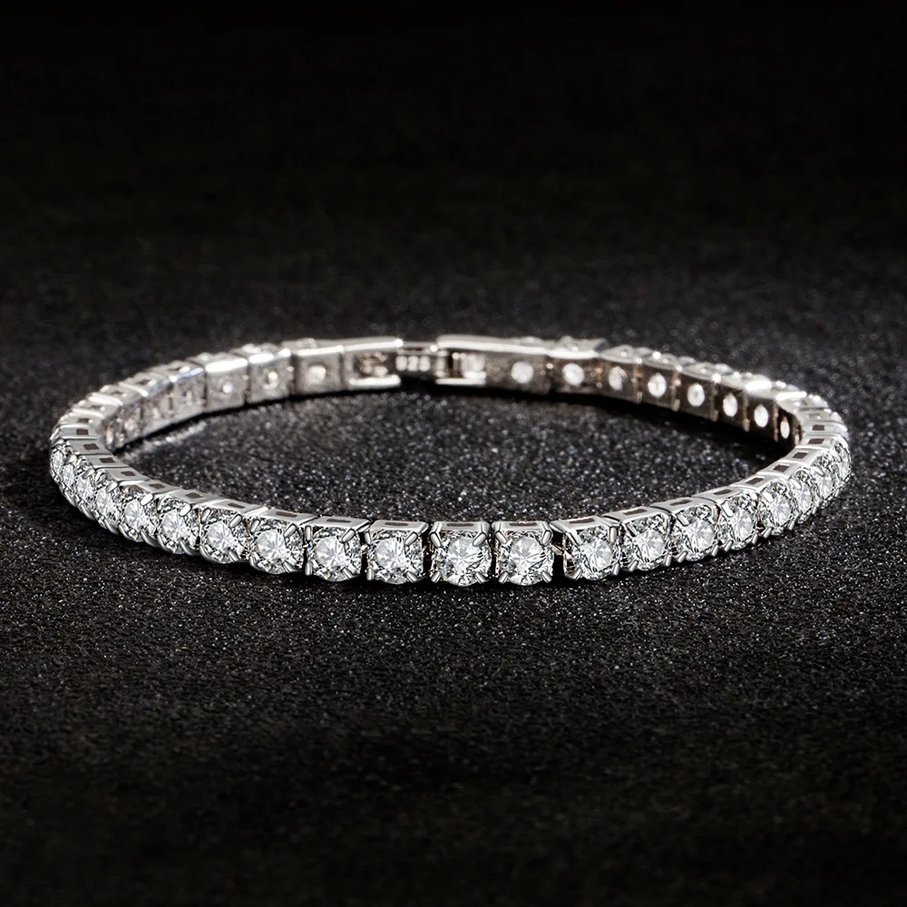 

Fashion Simple Engagement Wedding Charming Jewelry 4mm 16-19cm S925 Sterling Silver Bracelet Zircon Tennis Women's Style