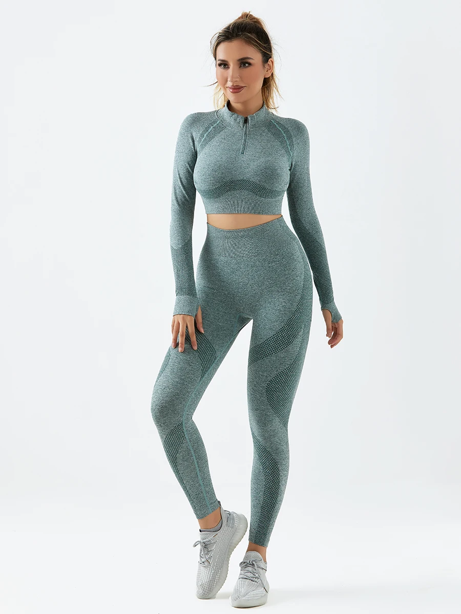 Ensemble de vêtements de Yoga pour femmes, Leggings taille haute, haut deux pièces sans couture, couleur unie, vêtements d'exercice de Fitness