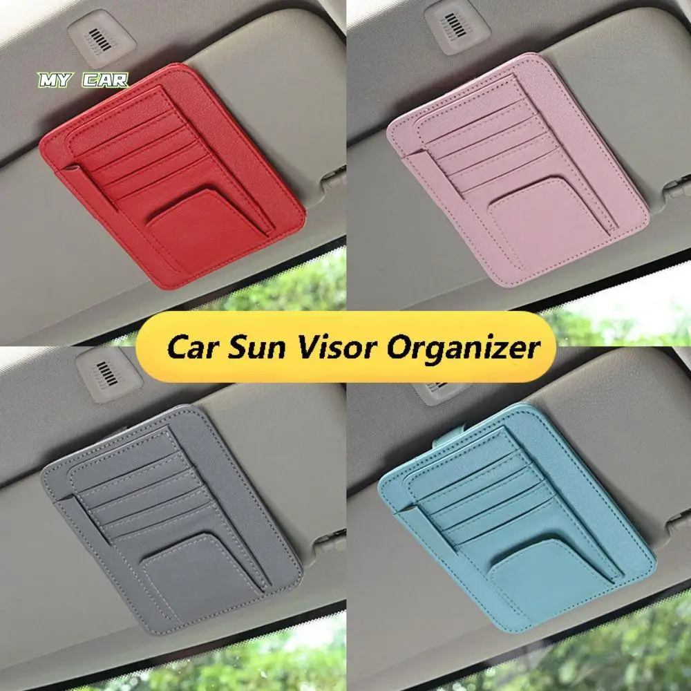 

Card Storage Car Sun Visor Organizer Multi-Pocket PU Leather Card Storage Clip Durable 6 Colors Car Glasses Holder