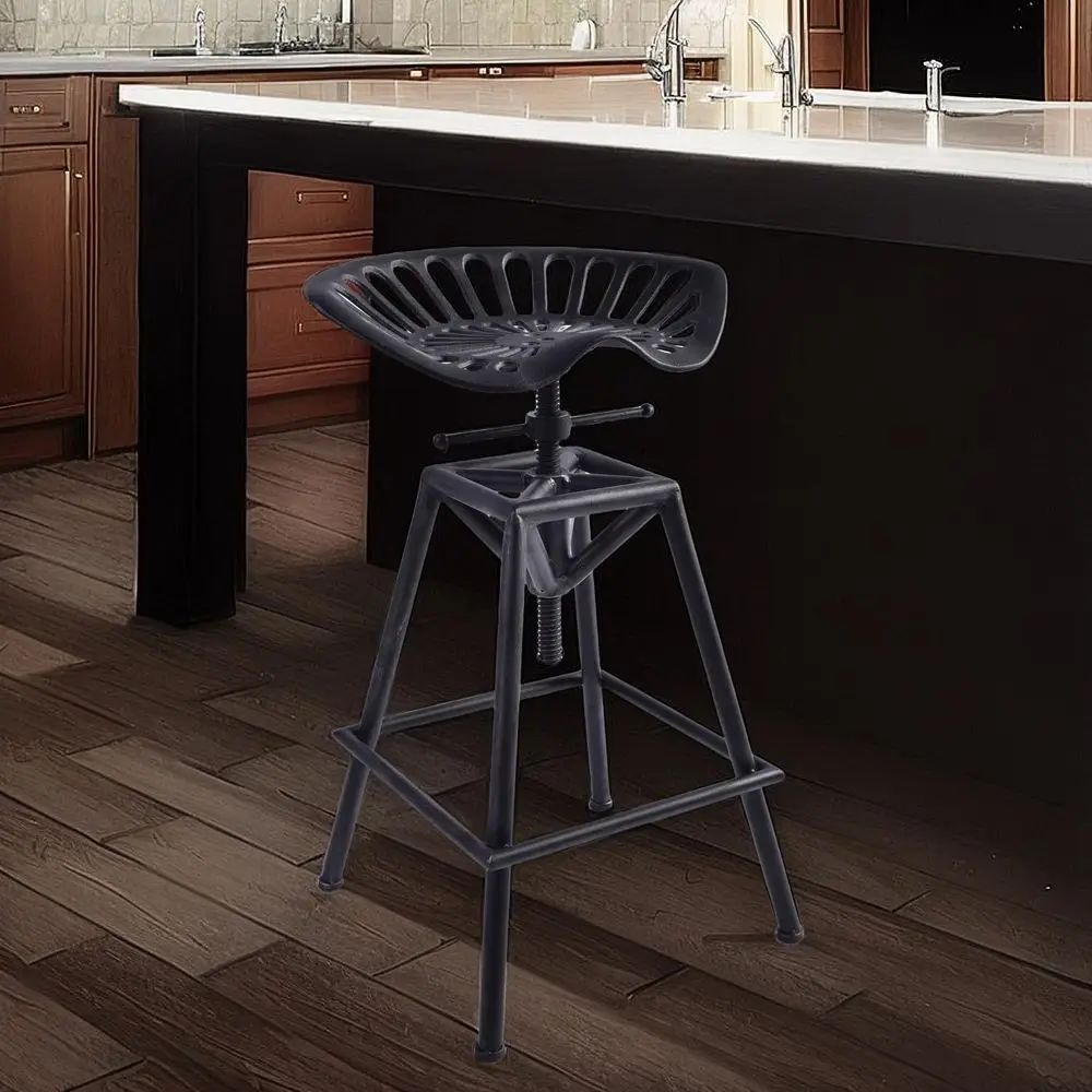 مقعد مرتفع من الحديد الزهر قابل للتعديل، 27.5-33.4، أسود غير لامع، نمط مزرعة ريفية