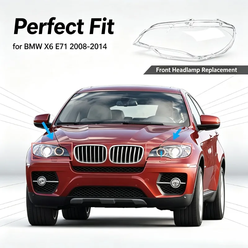 Moggic Headlight Lens Cover For X6 E71 2008 2009 2010 2011 2012 2013 2014 Base Sport Activity Left Right Side Replacement