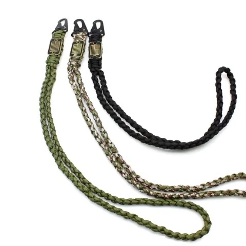 Outdoor Paracord Necklace, Camping Paracord Woven Phone Strap with Carabiner Keychain Survival Keychain