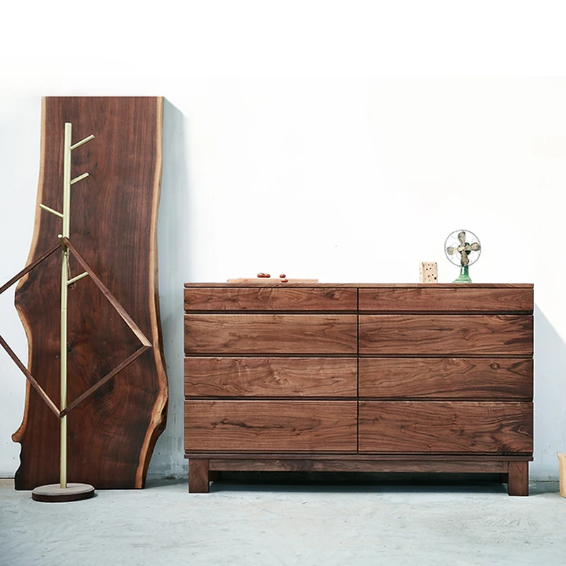 Black walnut eight-bucket cabinet, entrance cabinet, living room side ca binet, solid wood storage cab inet