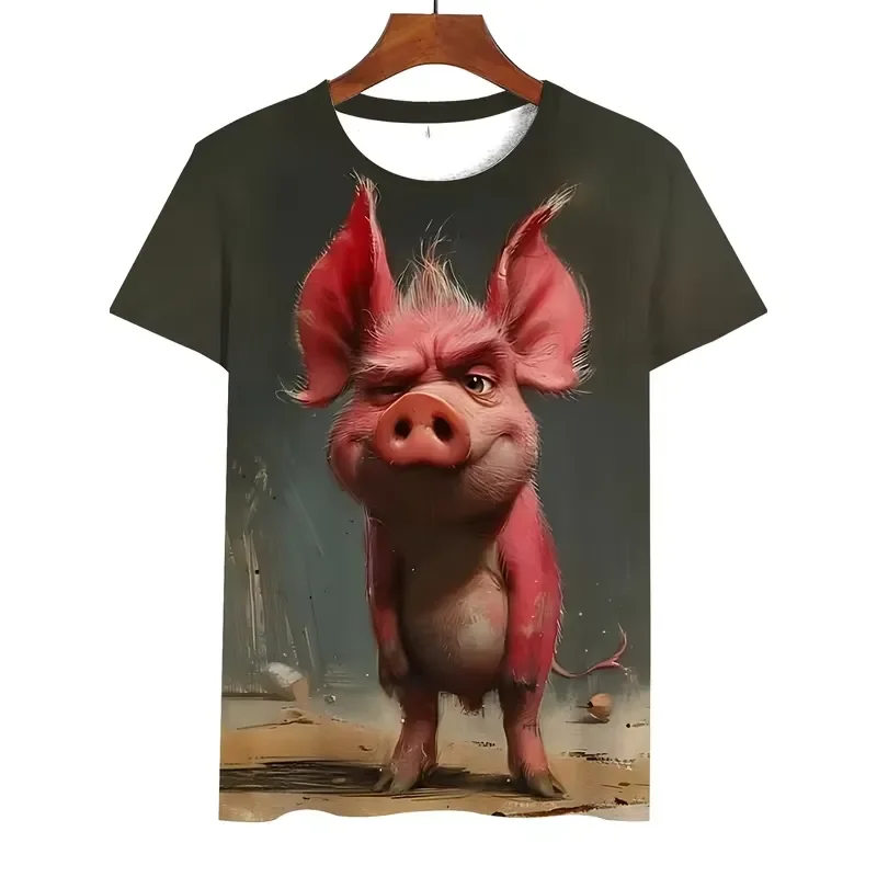 Funny Pig Pattern Men T Shirt 3D Printed Animal Tee Crew Neck Summer Street Short Sleeve Casual Tops