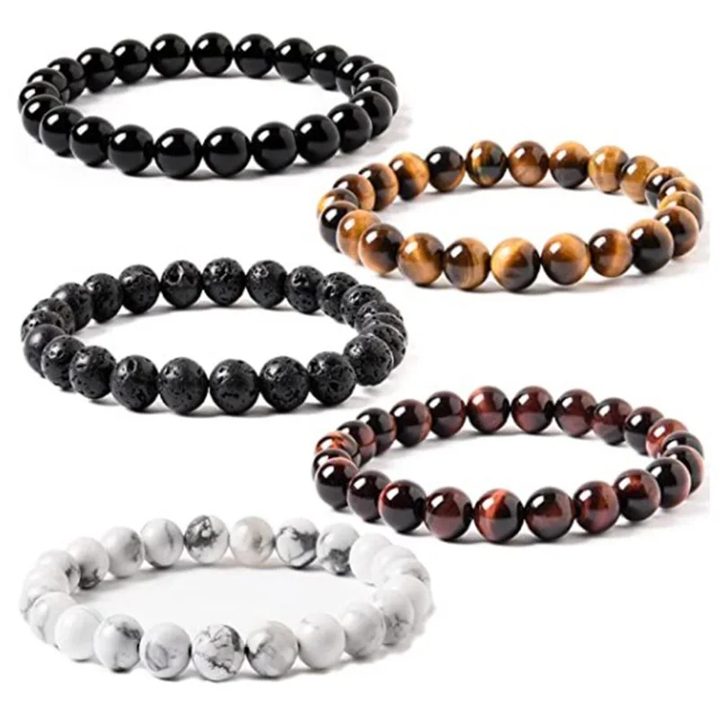 Classic Fashion Rosary Bracelet Natural Tiger Eye Stone Volcanic Stone Stretch Bead Bracelet Men and Women Prayer Yoga Bracelet