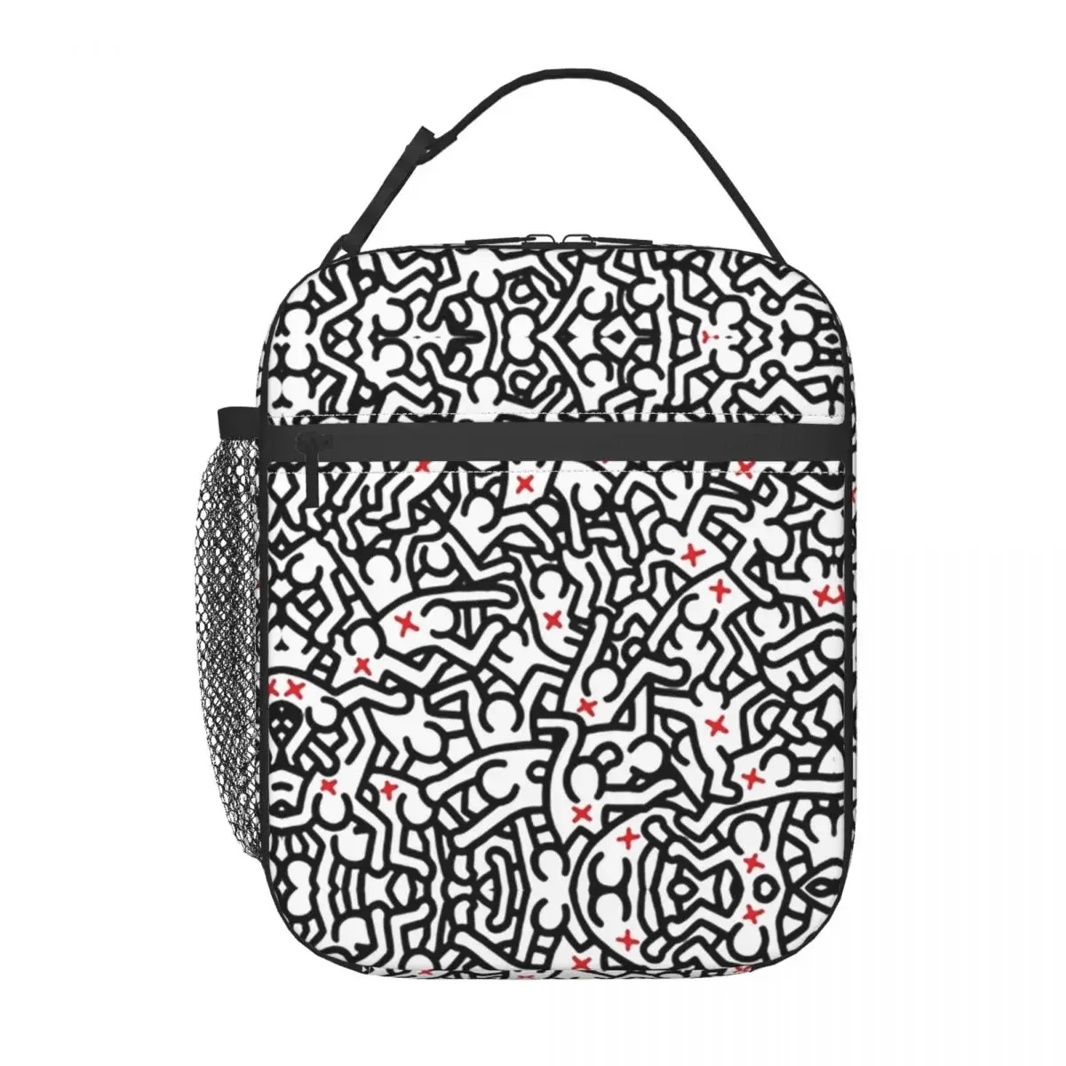 Geometric Graffiti Art Insulated Lunch Tote Bag  Haring Abstract Dance Resuable Cooler Thermal Bento BoxCamping Travel