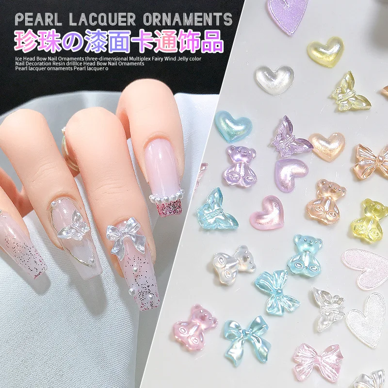 50 pçs 3d aurora limpar resina arco coração arte do prego encantos urso bonito borboleta glitter unhas decoração suprimentos jóias acessórios