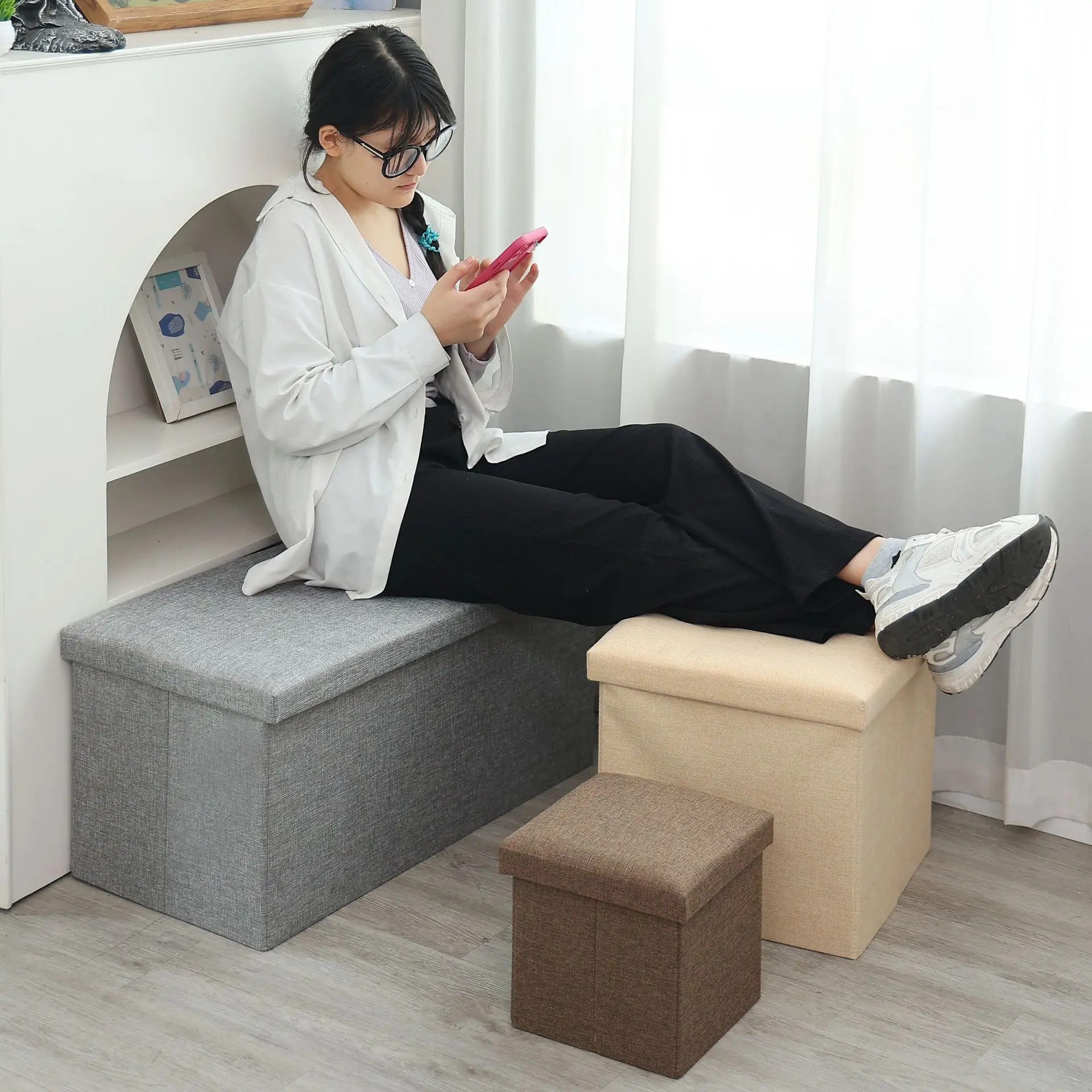 Storage Stool Home Multifunctional Foldable Organiser Large Clothes Storage Storage Stool Storage Ottoman Foldable Rest Stool