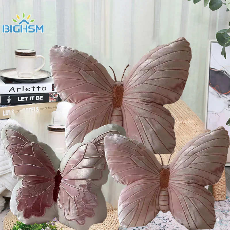 Cute Maiden Pink Butterfly Throw Pillow Cushion Plush Soft Stuffed Animals Lifelike Butterflves Throws Pillow Cushion Home Decor