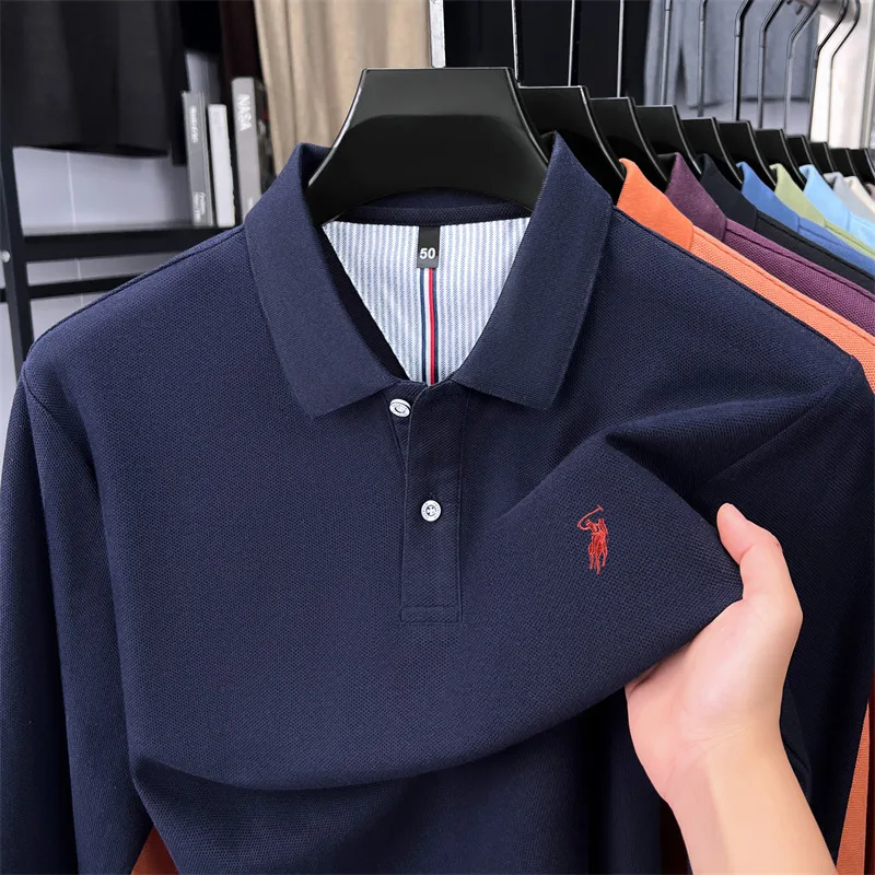 100% cotton luxury brand long sleeve Polo shirt new pony embroidery fashion Paul high end men's business leisure lapel T-shirt