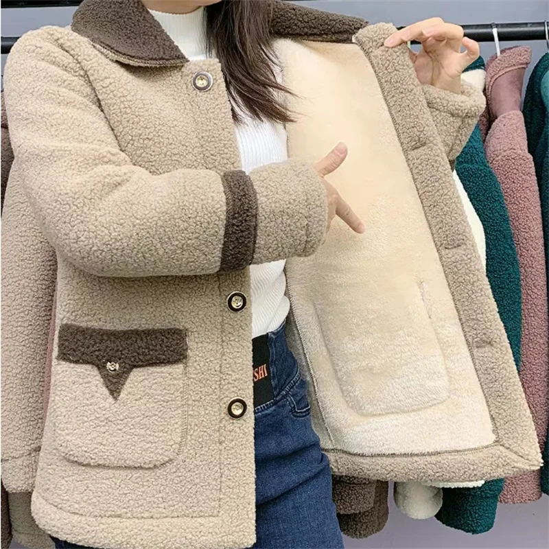 2025 ใหม่ฤดูหนาว Lambswool Coat กํามะหยี่เบาะแม่เสื้อขนสัตว์ผู้หญิง Parkas ผ้าฝ้ายเสื้อผ้าหญิง Outerwear 5XL