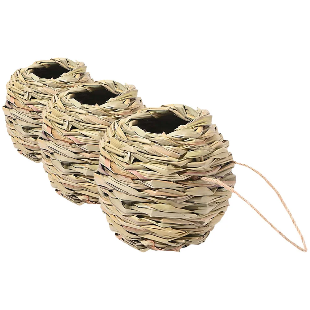

3Pcs Natural Woven Hummingbird Grass Hanging Bird Nest Versatile Use Garden Balcony Porch Woven Hummingbird