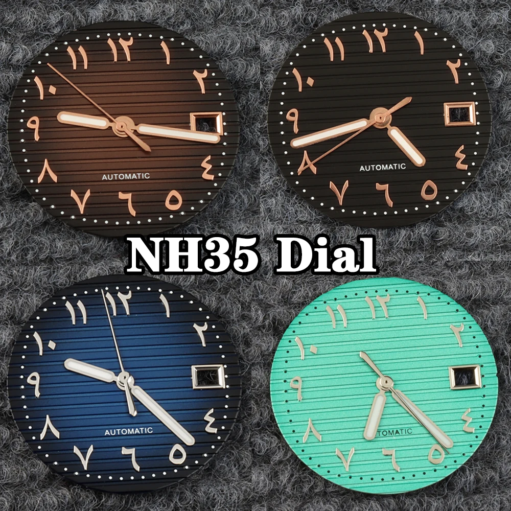 29.8mm Arabic Numerals NH35 Dial and Hands Green Luminous NH35 Dial For NAUTILUS Watch Case Fit NH35 NH36 NH38 Movement