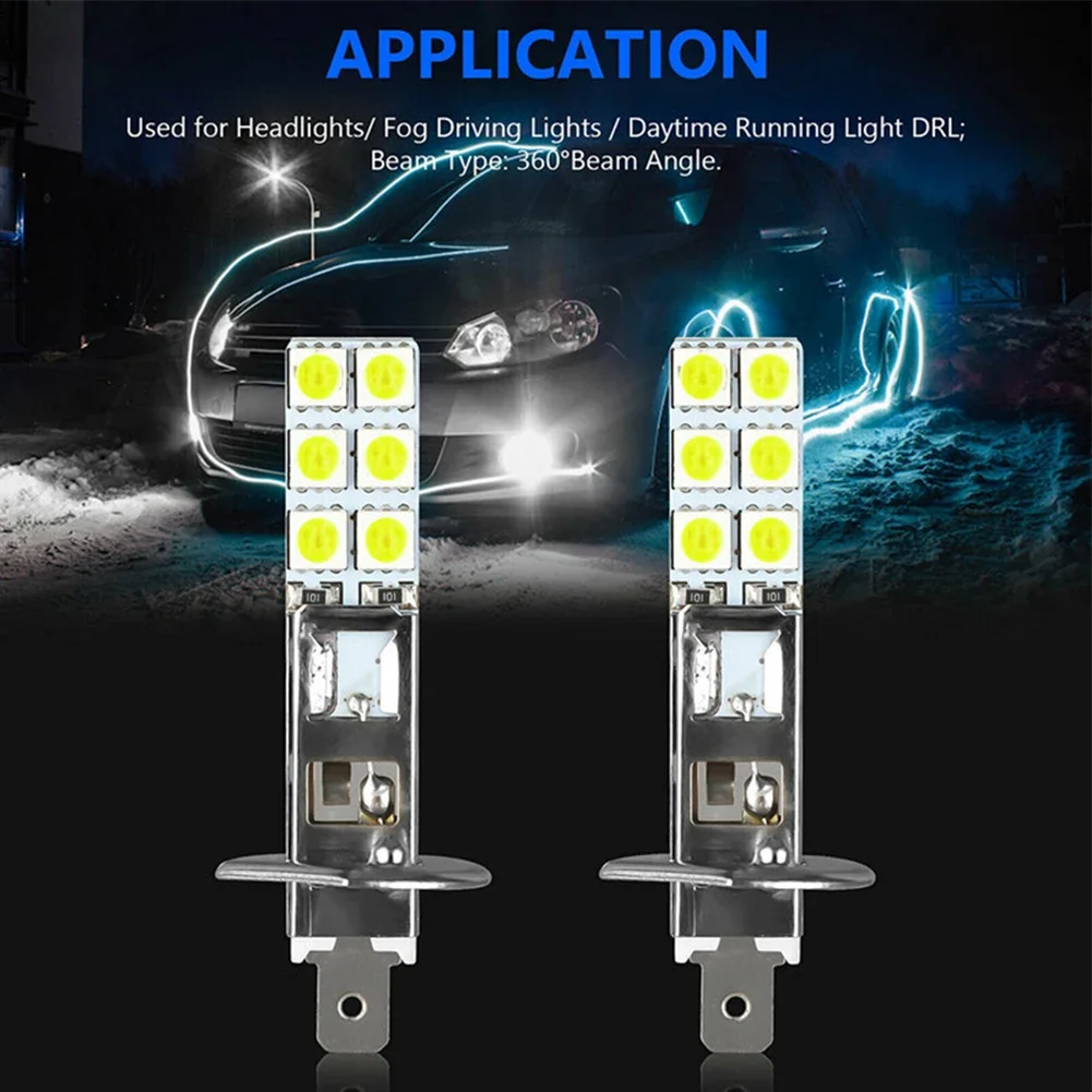 슈퍼 브라이트 H1 LED 헤드라이트 키트, 하이 빔 안개 주행 전구, 2x 6000K 화이트 DC 12V 55W