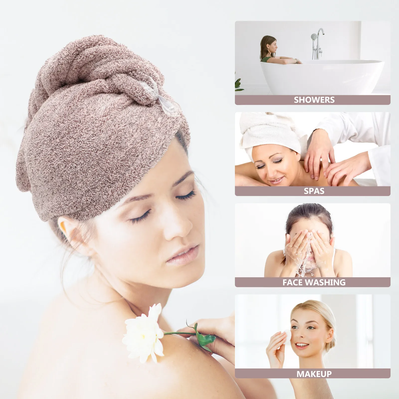 2Pcs Coral Fleece Hair Drying Caps Soft Absorbent Hair Turban Wrap Quick Cap for Women Shower Cap Towel Turban