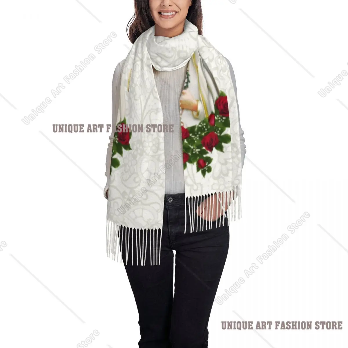 طباعة مخصصة سيدة فاطمة مريم العذراء وشاح النساء الرجال الشتاء الدافئة الأوشحة البرتغال الوردية الكاثوليكية شال التفاف