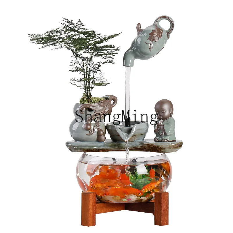 DSA ceramic creative hanging pot flowing water ornament circulation dormitory fish tank small home senior office water feature