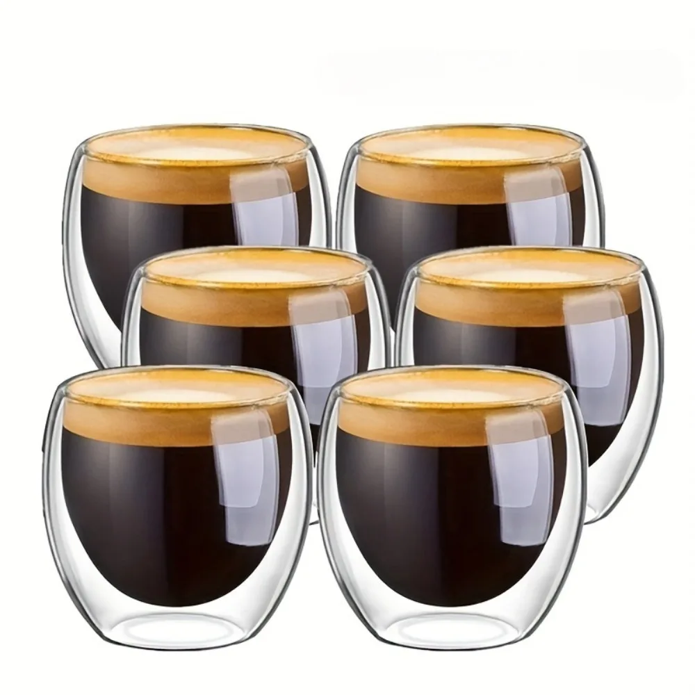 80/250/450ml Double-Wall Insulated Clear Glass Espresso Cups Perfect for Tea, Coffee, Latte, Cafe, Milk, Restaurant Use