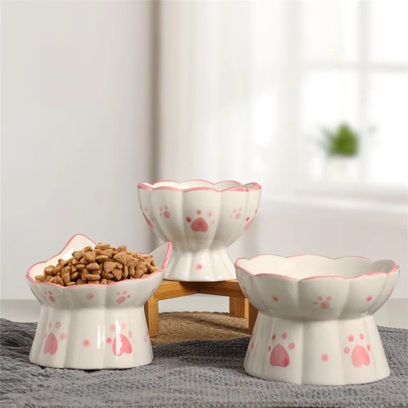 

Керамическая миска для еды для кошек, приподнятые поилки для домашних животных, кормушки для маленьких щенков, собак, набор мисок для закусок, аксессуары для кормления кошек