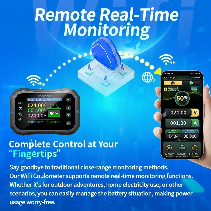 Batteriemonitor WiFi Coulomb Meter Batteriekapazitätsanzeige RV KM105F Power Volt-Amperemeter Lithium Blei Säure