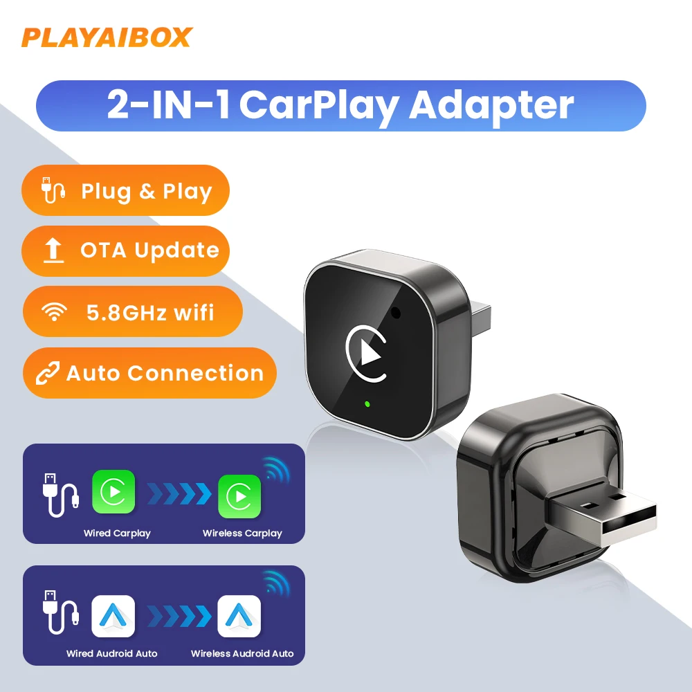 

2в1 Беспроводной адаптер CarPlay Android Auto USB-ключ Smart Mini Box Plug And Play 5G WIFI Bluetooth для 98% проводных автомобилей Carplay