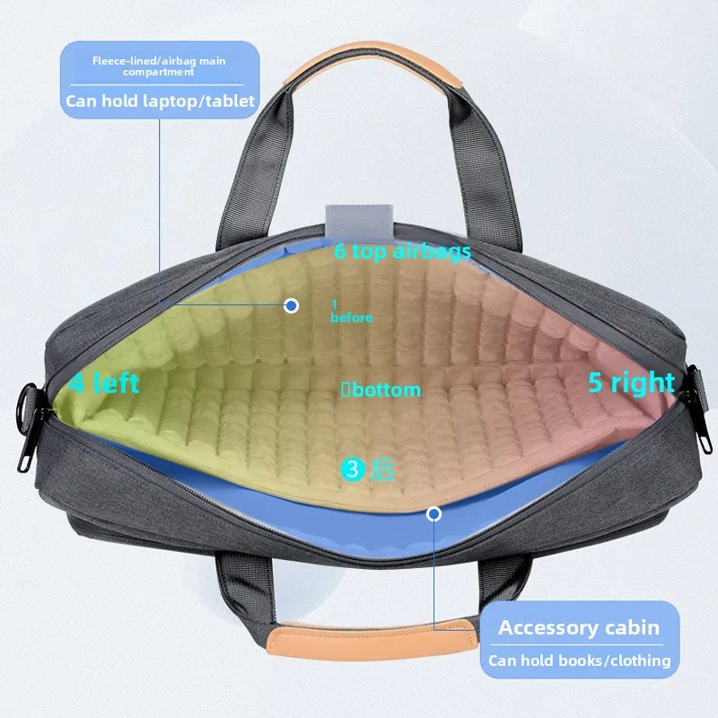 Six-dimensional airbag, 18-inch computer bag, thick, large-capacity, multi-functional single-shoulder travel briefcase