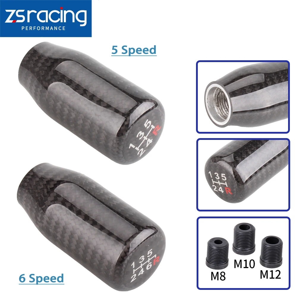 

ZS Universal M8 M10 M12 5/6 Speed Real Carbon Fiber Manual Gear Shift Knob Shifter Lever Racing Accessories Black