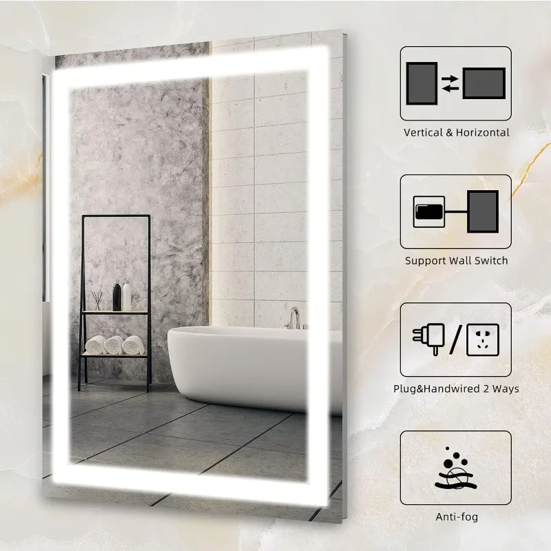 Bathroom Mirror with Led Lights Super 6000K Bright 32x24 Inch High Definition Waterproof for Washrooms Glass Led Makeup Mirror