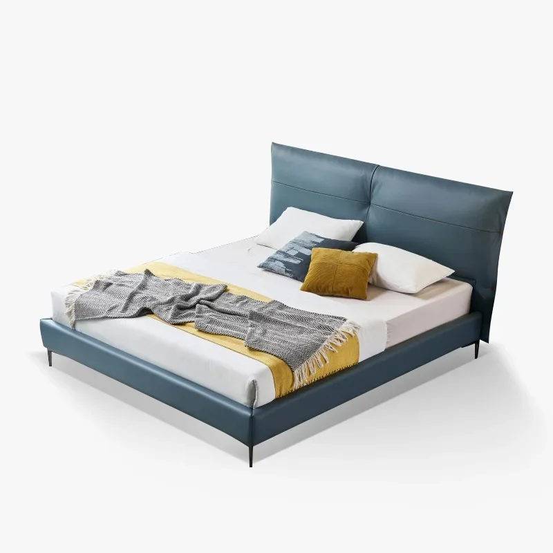 Italian minimalist leather bed house silent wind modern simplicity