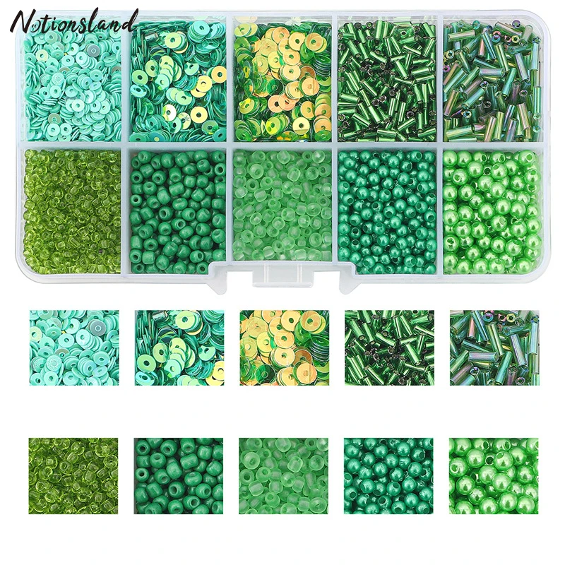 

Mix 10/15Color Glass Seed Beads Tube Beads Glass Bugle Beads Loose Sequins Kit for DIY Dress Accessories Jewelry Making