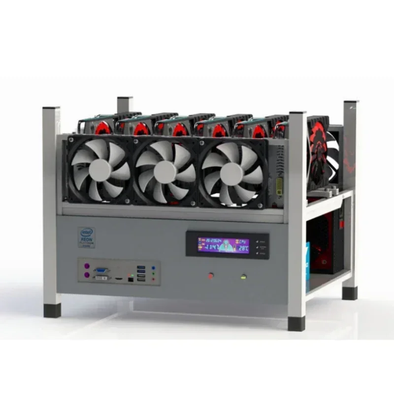 Computer Graphics Chassis Frame Miner Frame Rig 6x Fan Temp Monitor 1pc 6 GPU Graphics Card Chassis Rack Open Air Mining Case