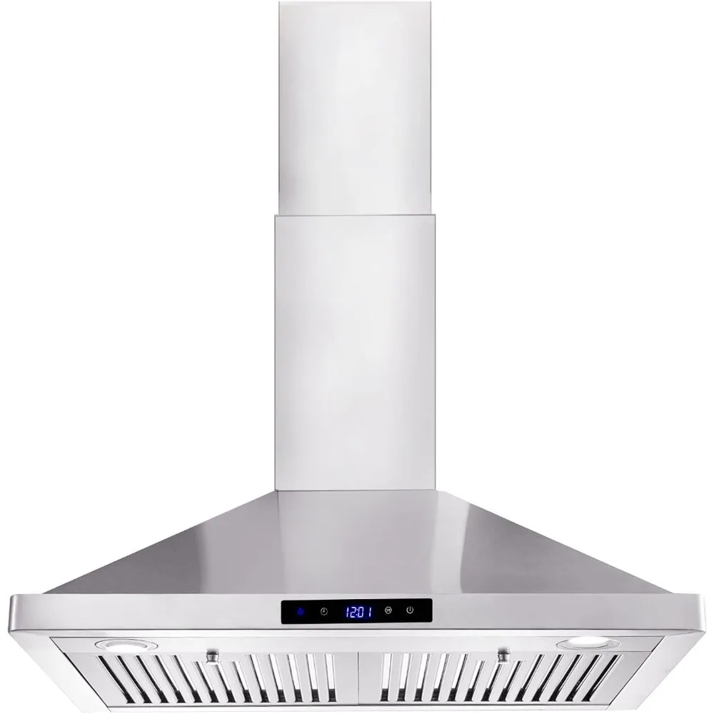 Ducted/Ductless Convertible Duct, Touch Control, Permanent Filters, Stainless Steel, 3 Speed Exhaust Fan, LED Light