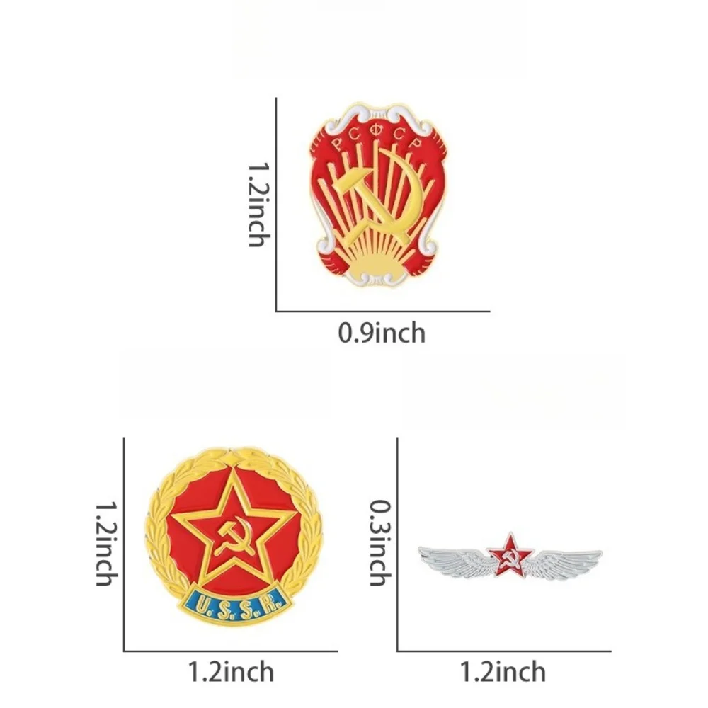 Personalized Soviet Pentagram Medal Brooch Creative Cartoon Sickle and Hoe Metal Pin Accessory