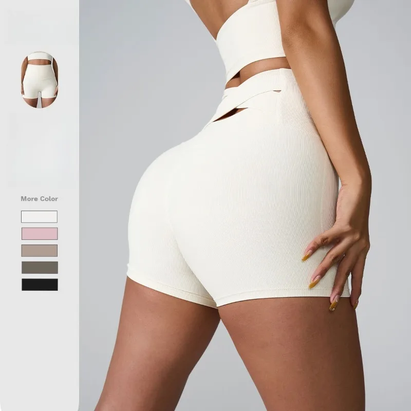 

Fashion Casual Three-quarter Sports Shorts Back Cross High-waisted Lift Buttocks Peach Quick-dry Fitness Ladies Yoga Shorts