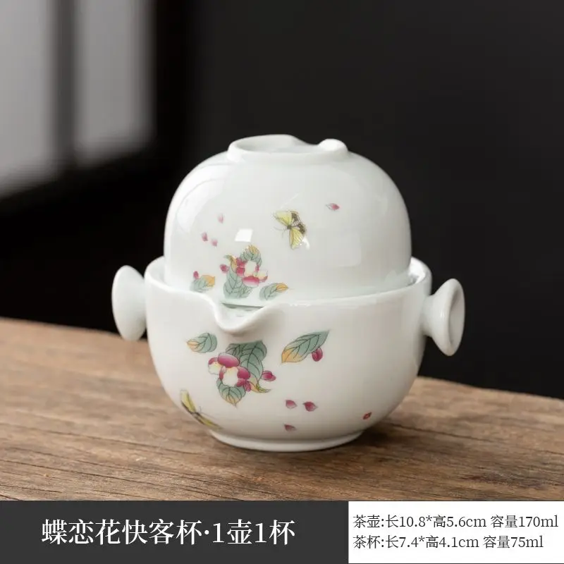 Chinese kung fu tea set Include 1 Pot 1 Cup,Beautiful and easy teapot kettle,landscape painting travel tea set elegant gaiwan