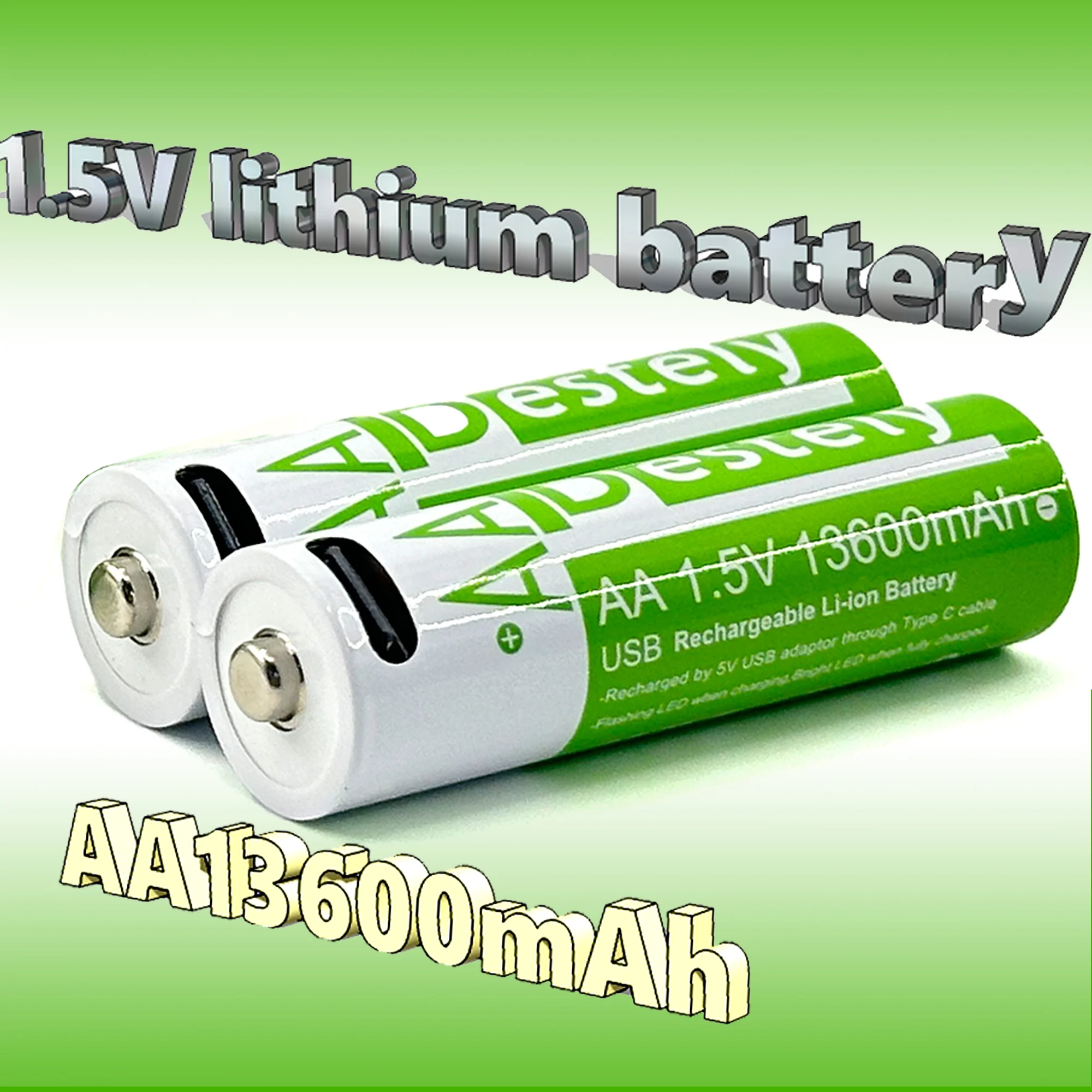 ⚡ AA Rechargeable Lithium Battery 13600mAh NO.5 USB 1.5V Constant Voltage High-Capacity for Mouse Fingerprint Door Lock Handle