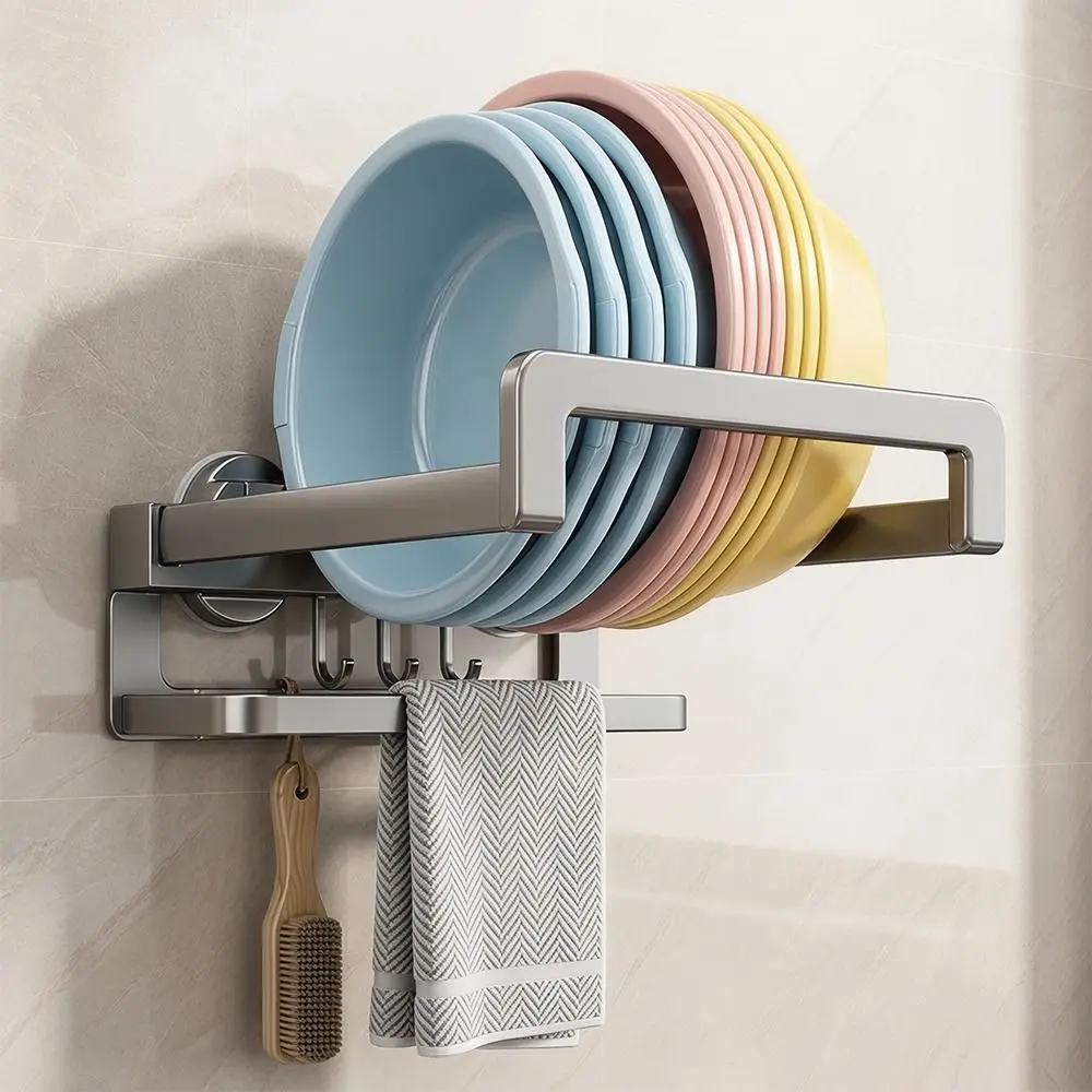 Suction Cup Type Suction Cup Wall Mounted Hook Telescopic Wall Mounted Wall Mounted Basin Storage Shelf Space-Saving Folding